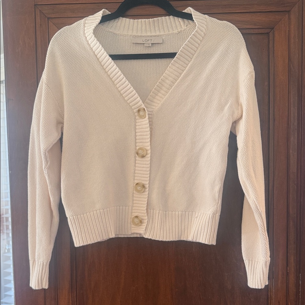 LOFT Ivory Button-Up Cardigan